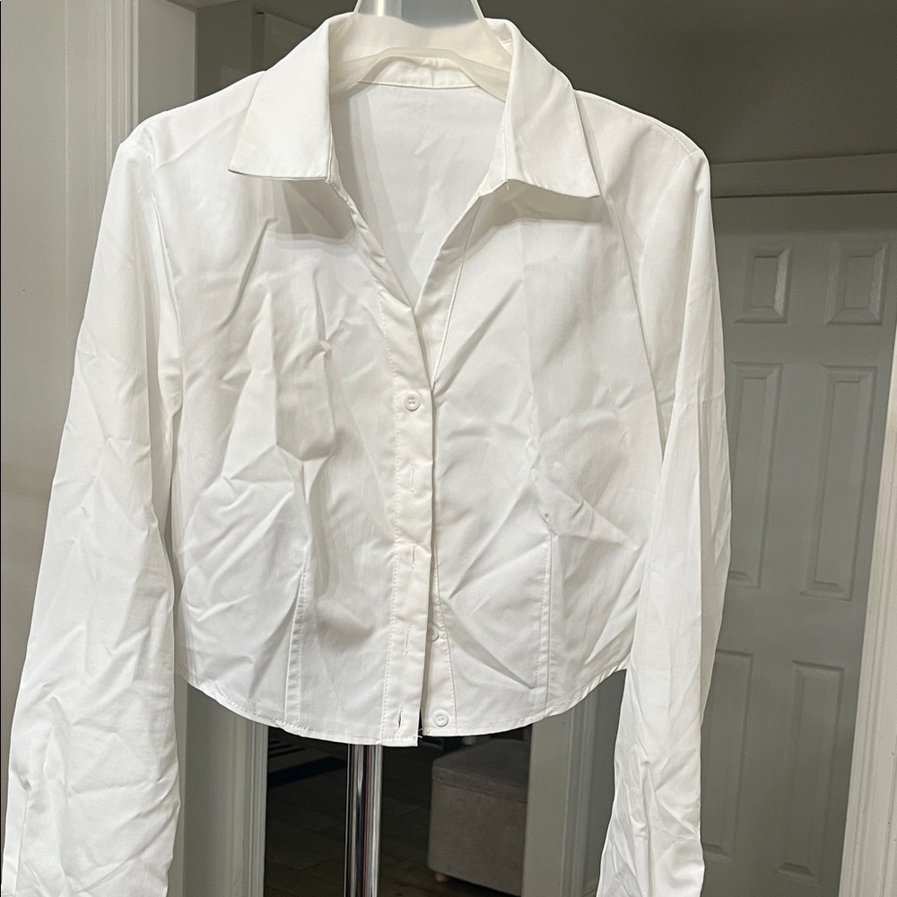 Classic White Button-Up Women's Crop Top